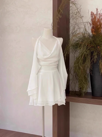 A Line Halter Ruffled White Women's Short Holiday Dresses Birthday Dress SD199